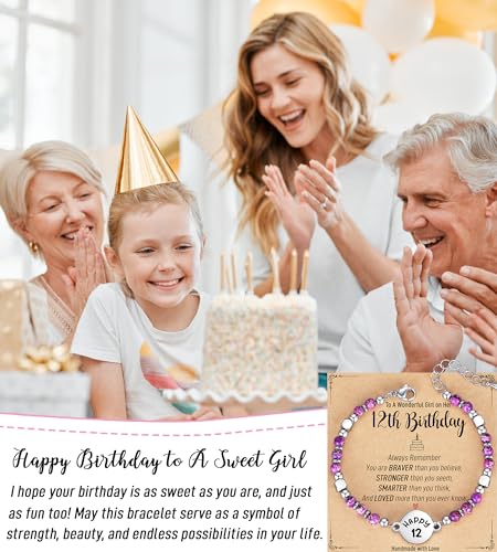 Image of AryaHozel 4mm Natural Stone Bracelet with Birthday Cards, 6-21 Year Old Birthday Gifts for Girls Daughter Granddaughter Niece Sister Women Friends