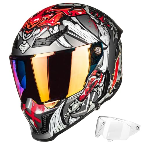 Image of ILM Motorcycle Helmets for Adult Men Women Full Face DOT ECE Powersports Dual Visor Street Racing Helmet with Pinlock Cascos para Motos Model MF509 (Ronin Red, 2XL)