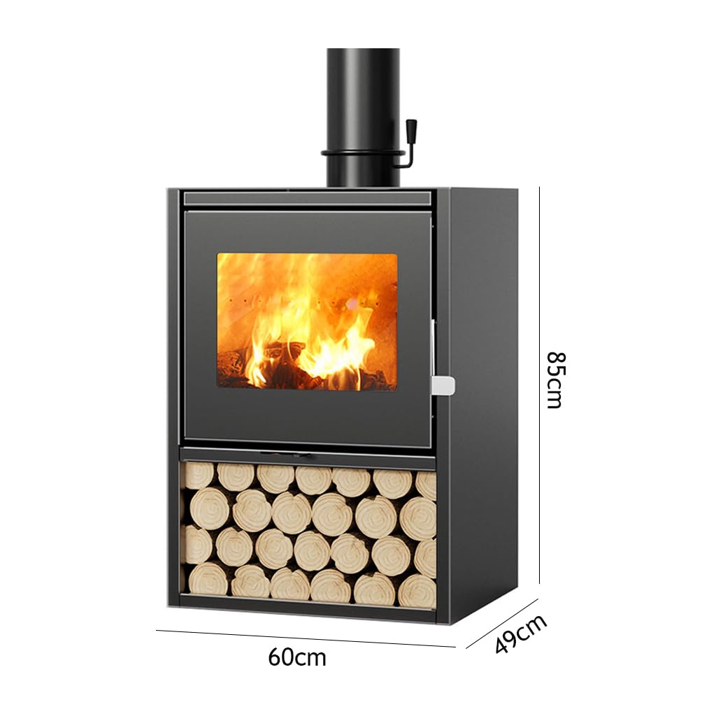 Estufa De Leña De Hierro Fundido,Estufa De Leña Interior,Estufa De Leña Nueva,Estufa De Calefacción,Chimenea para Calentar Habitaciones, con Ventana De Vidrio Cerámi(Size:85x60x49cm)