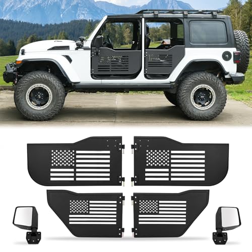 Tube Doors Tubular Half Doors for 2018-2025 Jeep Wrangler JL JLU & Gladiator JT 4 Door with Tubular Half Doors with USA Flag Logo