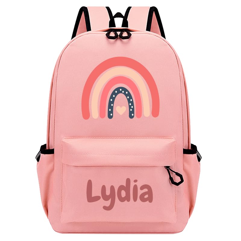 Mochila Infantil Personalizada para Niña con Nombre y Diseño Arcoíris, Mochila Escolar Rosa para Jardín de Infancia y Primaria, Mochila de Viaje Pequeña 10L