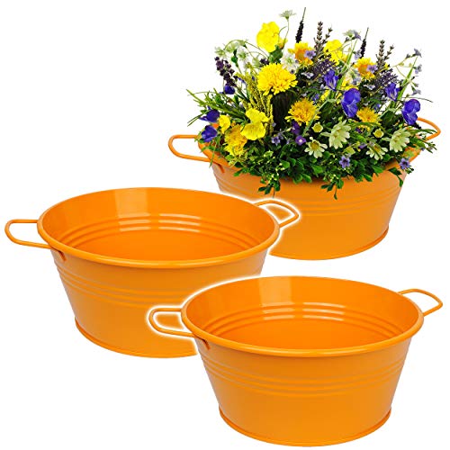 Design - Blumentopf/Pflanzkübel/Pflanzschale - Metall - orange - 25 cm - RUND - frostsicher - MITTEL groß - mit Henkel - Eimer/Dekotopf - Übertopf STAPE..