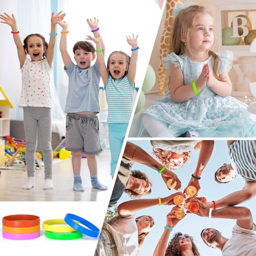 Image of Morcheiong 12 Pieces Silicone Bracelets Solid Color Rubber Wristbands for Adults Teen Party Favors, 12 Colors