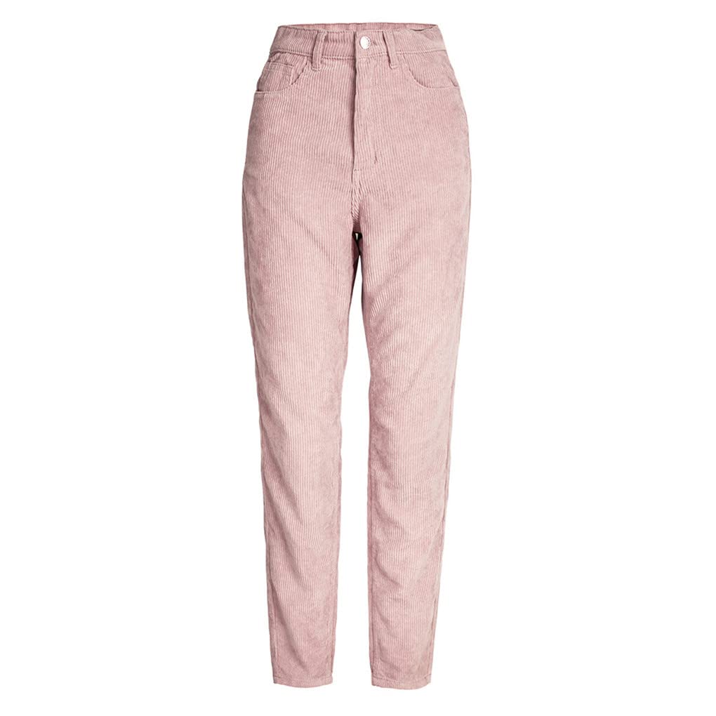 Pantaloni dritti in velluto a coste a vita alta stile ragazza pantaloni casual rosa primavera