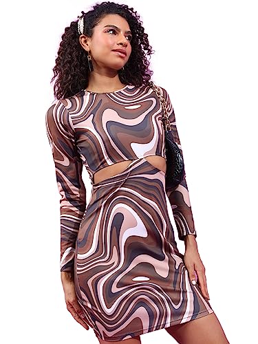 KETCH Womens Fashion Wear Casual FIT Dress (KHJ6000392_Brown/Multi_S)