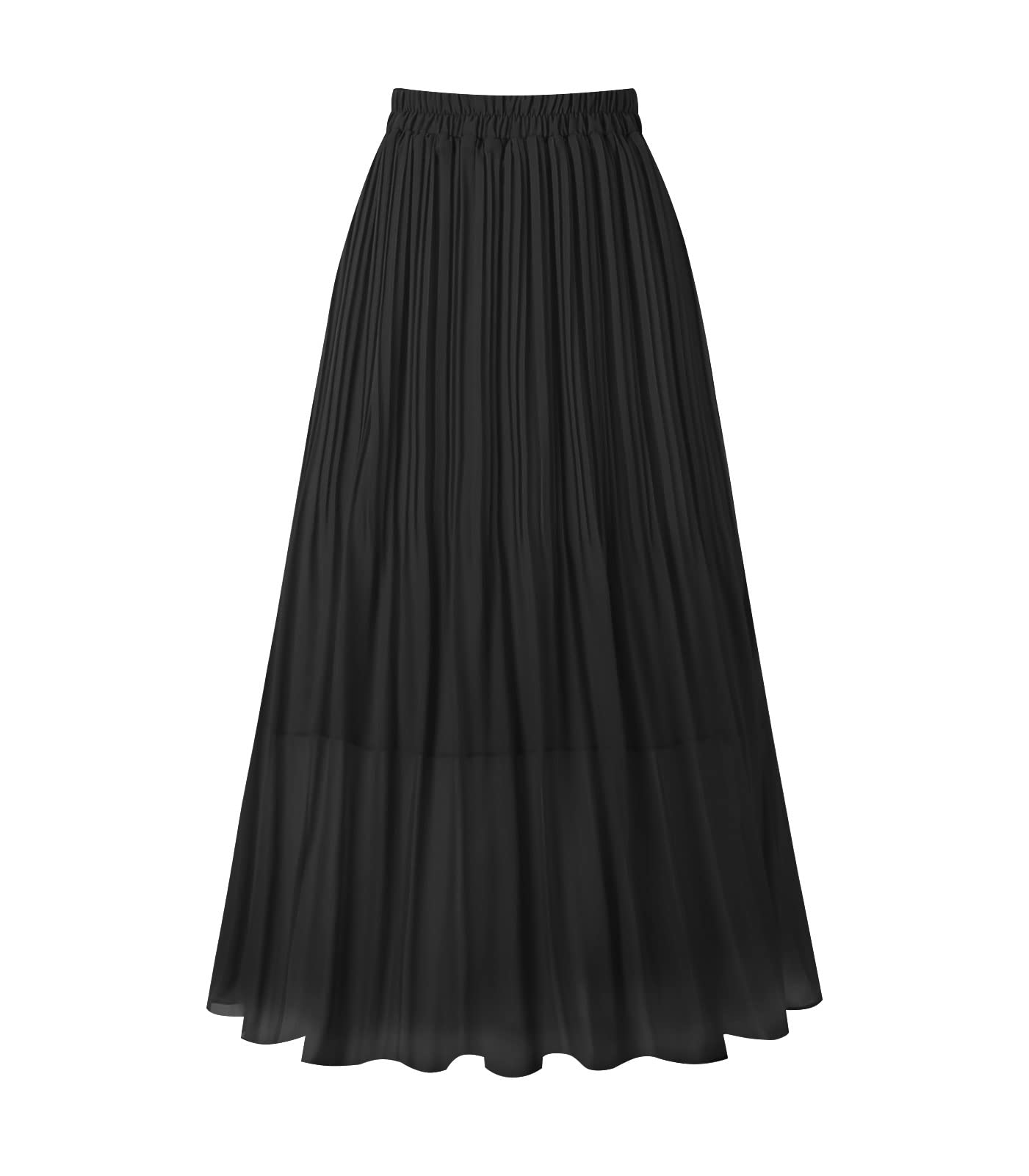 Kingfancy Women's Pleated Skirt Chiffon Elastic Waist A-Line Midi Length Skirt