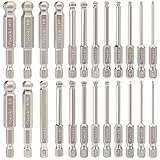 Tonsiki 24PCS Ball End Hex Head Allen Wrench Drill Bit Set, Metric & SAE S2 Steel Hex Bit Set, 1/4"