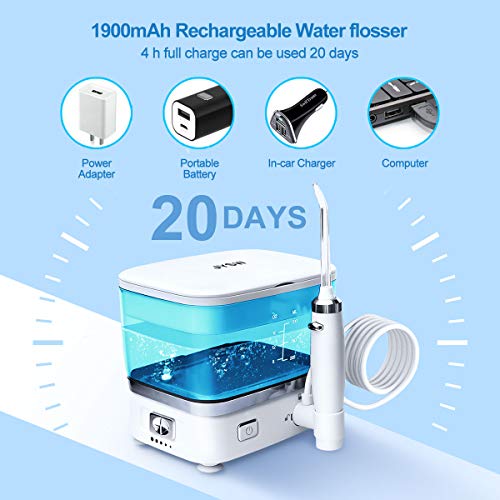 Water Flosser,JYSW Portable Water Pick Teeth Cleaner-500ML IPX7 Waterproof Electric Dental Oral Irrigator With Home Travel Bag and Teeth Whitening Strips,5-Mode Water Flossing with 3 Jet Tips - Thumbnail 4