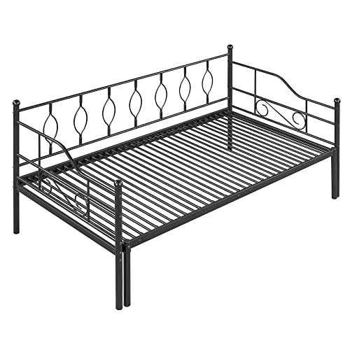 Metal Daybed With Twin Size Trundle, Metal Twin Bed Frame, Twin Daybed With Steel Slat Support, Twin Sofa Bed Frame For Kids, Teens, Adults, No Box Spring Needed (Steel Frame, Black) #TOP3