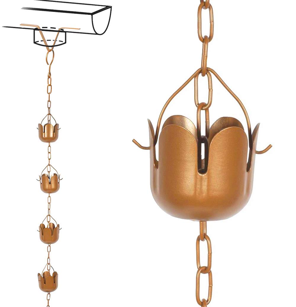 レインチェーン 傘の桶 13個 銅色 250cm 雨どい部品 雨樋 簡単取り付け Amazon.co.jp: 夢の行 レインチェーン 傘の桶 13個 銅色 250cm