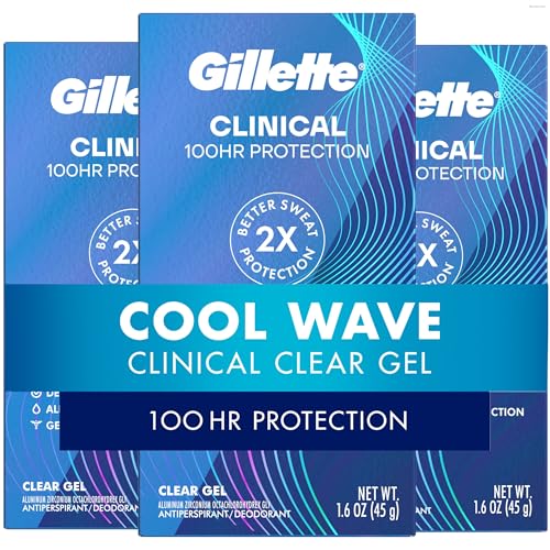 Gillette Clinical Antiperspirant and Deodorant for Men, 100HR Sweat & Odor Protection, Long Lasting Freshness, Anti-White Mark Technology, Clear Gel, Cool Wave Scent, 1.6 oz (Pack of 3) - image 1