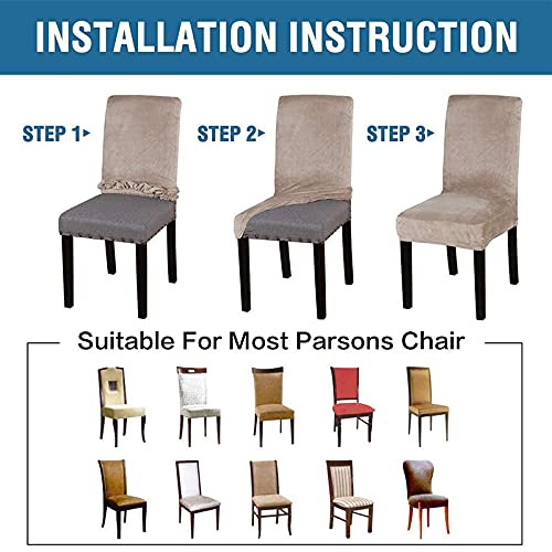 Velvet Dining Chair Cover Spandex Elastic Chair Slipcover Dining Room Chair Covers Seat Case For Wedding Hotel Banquet,Light Coffee,6Pcs #TOP3