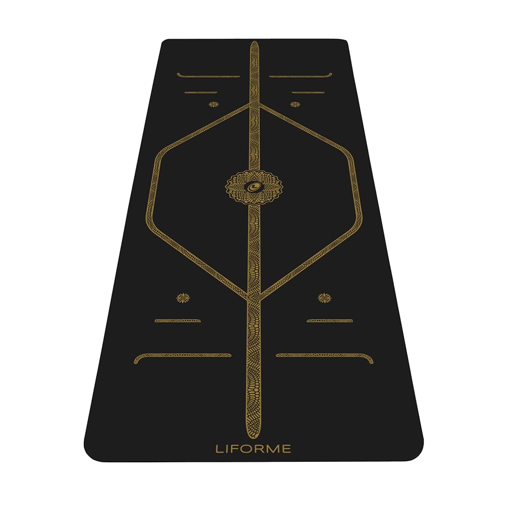 LIFORMEPrinted Yoga Mat Collection - Free Yoga Bag Included - Patented Alignment System, Warrior-like Grip, Non-Slip, Eco-friendly, Sweat-resistant, Long, Wide and Thick for Comfort