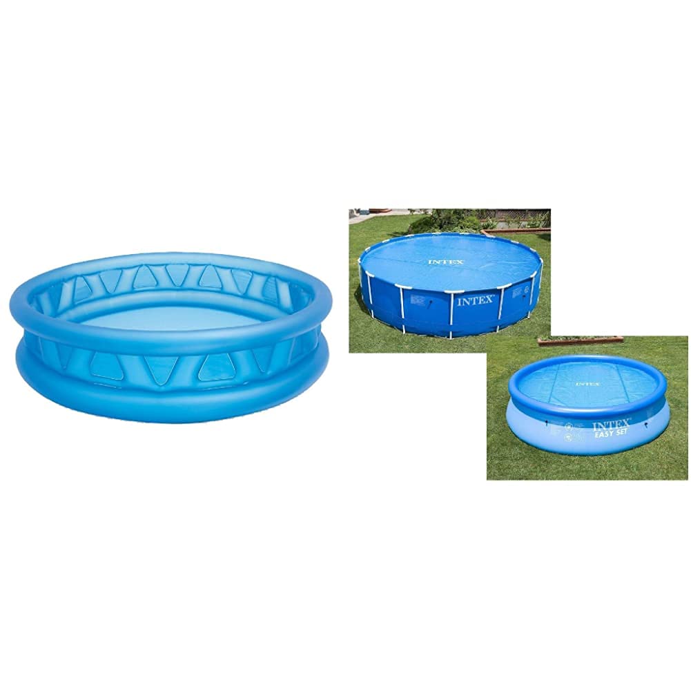 Intex 58431Np - Piscina Hinchable De Relieve Azul 188 X 46 Cm, 790 litros + 29020 - Cobertor Solar para Piscinas 244 Cm De Diámetro