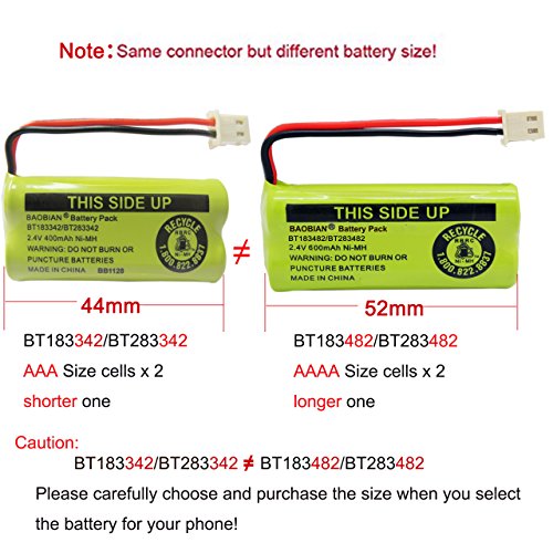 Baobian BB02183342 2.4V 400Mah Cordless Home Phone Battery For At&T Bt162342 Bt-162342 Bt166342 Bt-166342 Bt266342 Bt-266342 Bt183342 Bt-183342 Bt283342 Bt-283342 Vtech Cs6329 Cs6114 Cs6419 thumb #3
