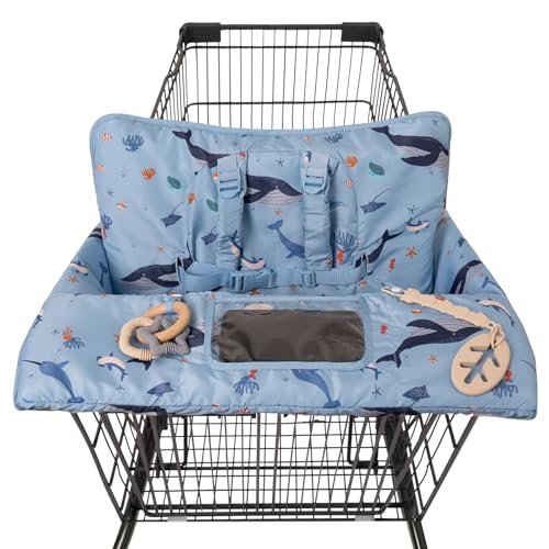 Image of Shopping Cart Cover for Baby 2 in 1 High Chair Covers for Restaurant Comfortable Grocery Cart Seat Covers for Infant, Toddler Universal Suitable for Most Shopping Carts Machine Washable, SE Blue