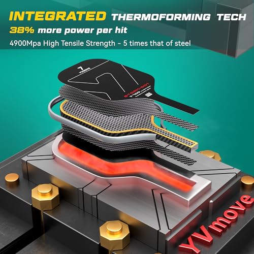 Image of USAPA Approved 6-Layer Construction T700 Carbon Fiber Pickleball Paddle, 16mm Thermoformed Pickleball Racket with High Spin & Extended Grip, Professional Pickleball Paddle for Control and Power