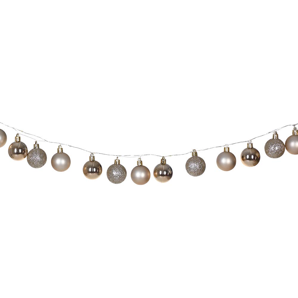 Casaria Catena Luminosa LED con Palline di Natale 2m a Batteria Timer 40 LED Interno Esterno 8 Effetti Champagne