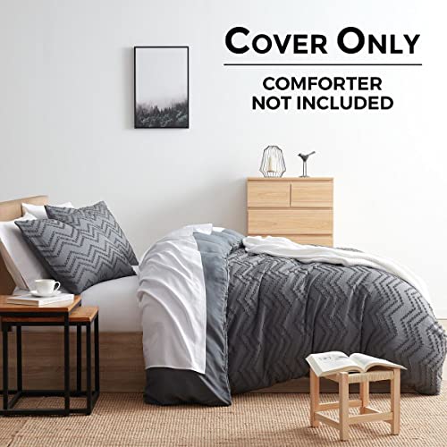 Image of Nestl Twin Duvet Cover Set - Boho Bedding Twin Size Duvet Cover, 2 Piece Tufted Double Brushed Grey Duvet Cover Twin with Zipper Closure, 1 Boho Duvet Cover 68x90 inches and 1 Pillow Sham