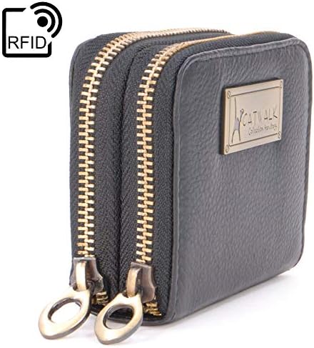 Catwalk Collection Handbags - ISLA - Ladies Small Organiser Zip Purse with Gift Box - Leather RFID Protection - Credit Card Wallet with Coin Compartment - Black