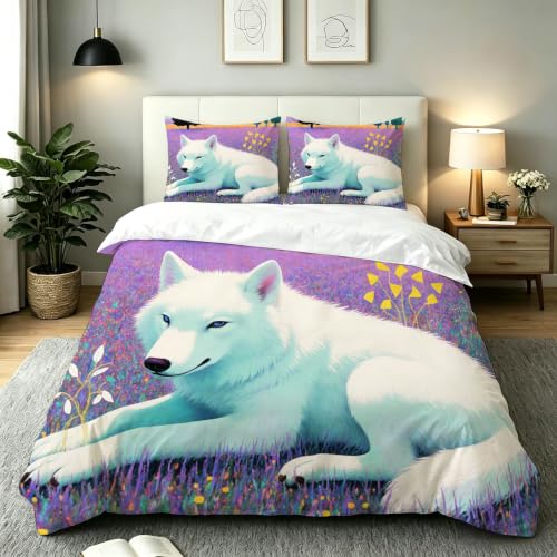 Parure de lit 160x200 facile à fermer microfibre renard blanc 2 pers
