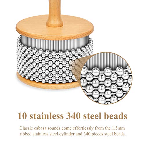 Eastar Cabasa Musical Instrument Percussion Instrument Hand Shaker with Stainless Steel Beads and Wooden Handle for Students Kids Classroom Band, Compact Size - Thumbnail 2