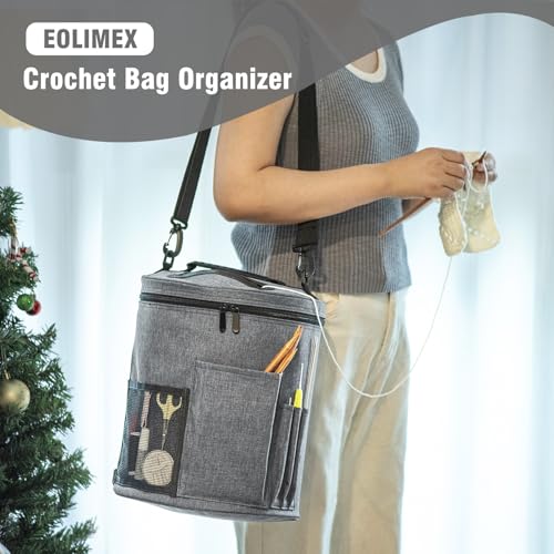 Image of Crochet Bag-Knitting Yarn Storage Organizer - Yarn Bag and Crochet Tote, Yarn Holder for Crocheting, Crochet Accessories, Suppliers, Needles with Zipper Closure-Ideal Gift, Grey