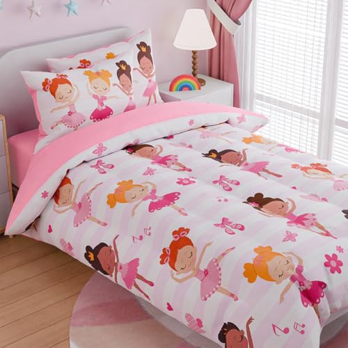 Image of SANDJEST Ballet Twin Bedding Sets for Girls, Ultra Soft Microfiber Comforter Set with 3-Pieces, Comforters Kids Bed Set for Children Teen Tween Bedroom Decor