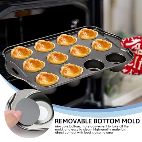 12 Cup Non-Stick Loose Bases Mini Sandwich Tin Baking Tray Carbon Steel Cupcake Mould Non Stick Coating Muffin Pan Reusable Removable Bottom Bakeware, Dishwasher Safe, 33x21x4cm - Image 5