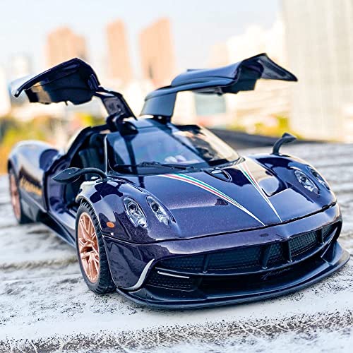 Image of DEUSON ECOM 124 Scale Huayra Die Cast Metal Toy Car for Kids Metal Diecast Car Toy Pullback Sound and Light Openable Door, Blue