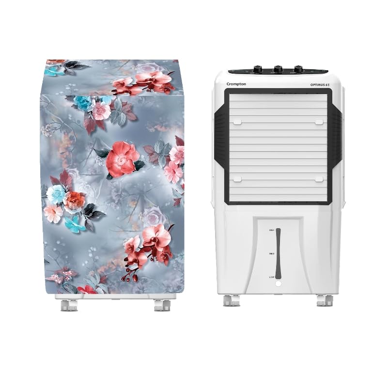 Image of Cooler Cover Compatible For Crompton Optimus 65 Litres Desert Air Cooler Waterproof, Dustproof, Size(LXBXH) 74.9 X 50.8 X 117 Cm, Grey Flower.