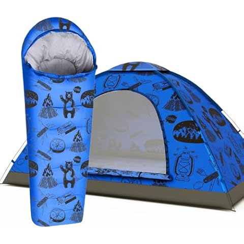 Adventure Theme Kids Sleeping Bag and Kids Tent Bundle Cover