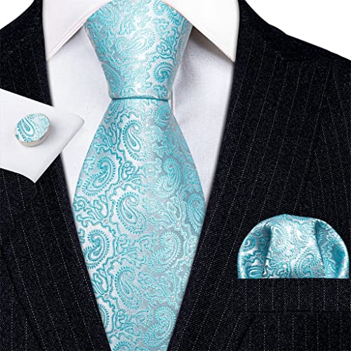 Set Corbata Verde y Plata con Pañuelo y Gemelos en Seda miniatura 2