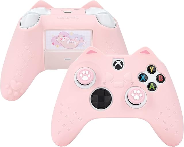 GeekShare Cat Paw Controller Skin do Xbox One, antypoślizgowe silikonowe etui, kompatybilne z Xbox One S/X z 2 nakładkami na kciuki, różowa