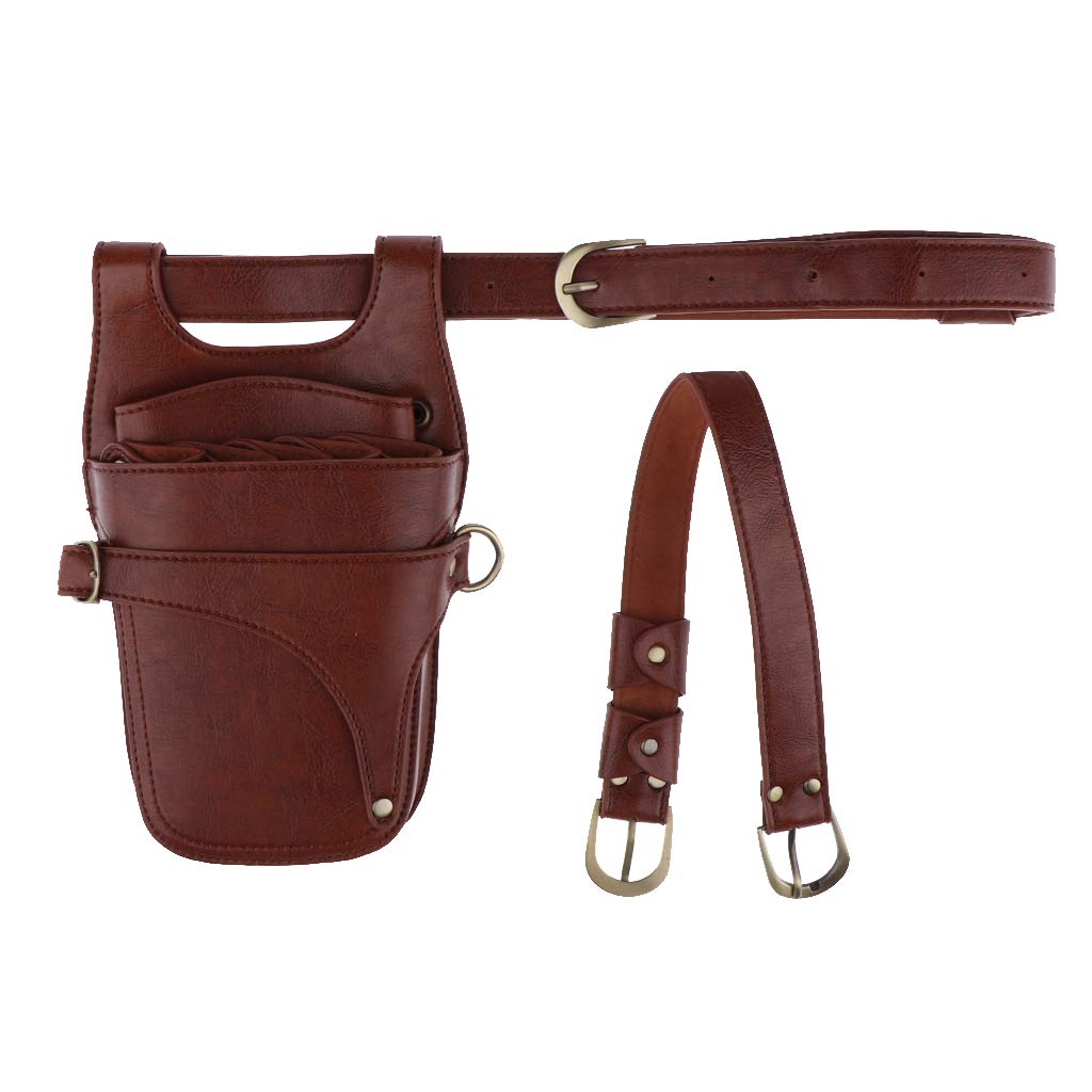 Sac en cuir avec ceinture pour outils de coiffure marron
