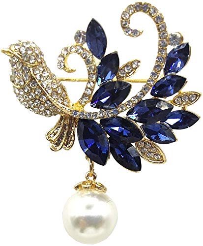 Arlai Navy blue Crystal bird Brooch Simplicity Rhinestone Pearl Pins Wedding Party Jewelry for Women Gifts