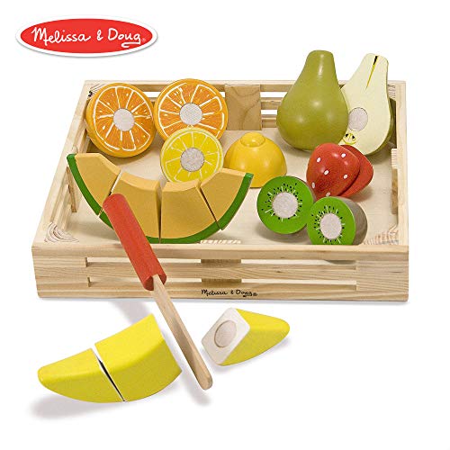 Image of Melissa & Doug Wooden Play Food Bundle - 21 Hand-Painted Food Pieces with 4 Crates & 17-Piece Cutting Fruit Set with Storage Box