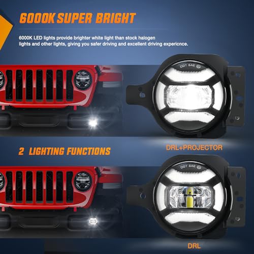 Image of Nilight 4 Inch LED Fog Lights for 2018 2019 2020 2021 2022 2023 Jeep Wrangler JL JLU Gladiator JT Sport Sahara Rubicon MOAB Round 4Inch Front Bumper Foglights with 2 Mounting Brackets