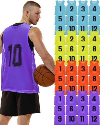 Image of Suhine 48 Pcs Adult Pinnies for Sport Soccer Nylon Mesh Scrimmage Vest Mesh Basketball Football Team(Cute Color,XXL)