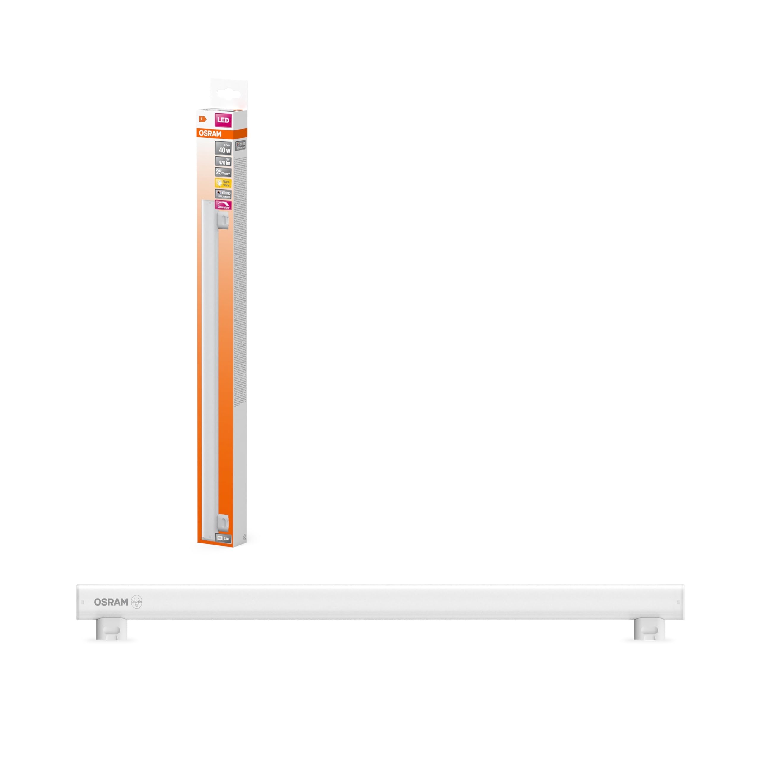 OSRAM LEDinestra Frosted Plastic Rod, S14s Socket, Dimmable, Warm White 2700K, Length 50 cm, 4.7 W, 470 Lumens, Excellent Colour Rendering with CRI 90, EEK F.