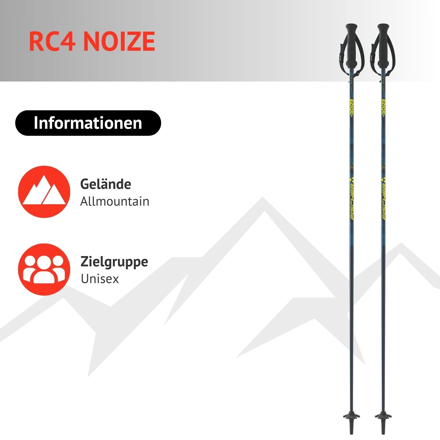 Skistöcke Fischer RC4 Noize - Alpin Ski Stöcke - hochwertiger Aluminium Skistock - Allmountain Pistenstock - Unisex - ergonomischer Griff - verstellbare Handschlaufe