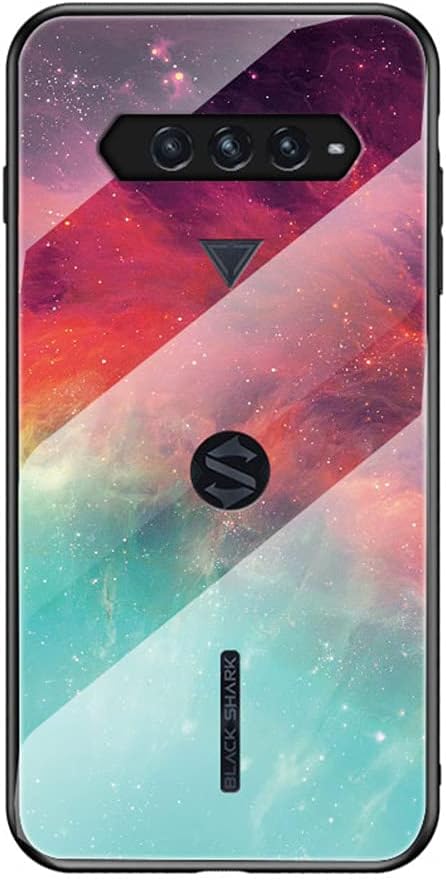 BRAND SET Carcasa para Xiaomi Black Shark 4 Pro Funda Protectora Transparente con Patrón Color Starry Sky Cubierta Trasera de Vidrio Templado + Borde de Silicona Case Antigolpes-CSXK