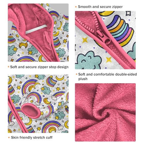 Rainbow Star Moon Toddler Fleece Jacket Baby Girls Hooded Zipper Long Sleeve Thick Warm Outerwear 3-10 Years3