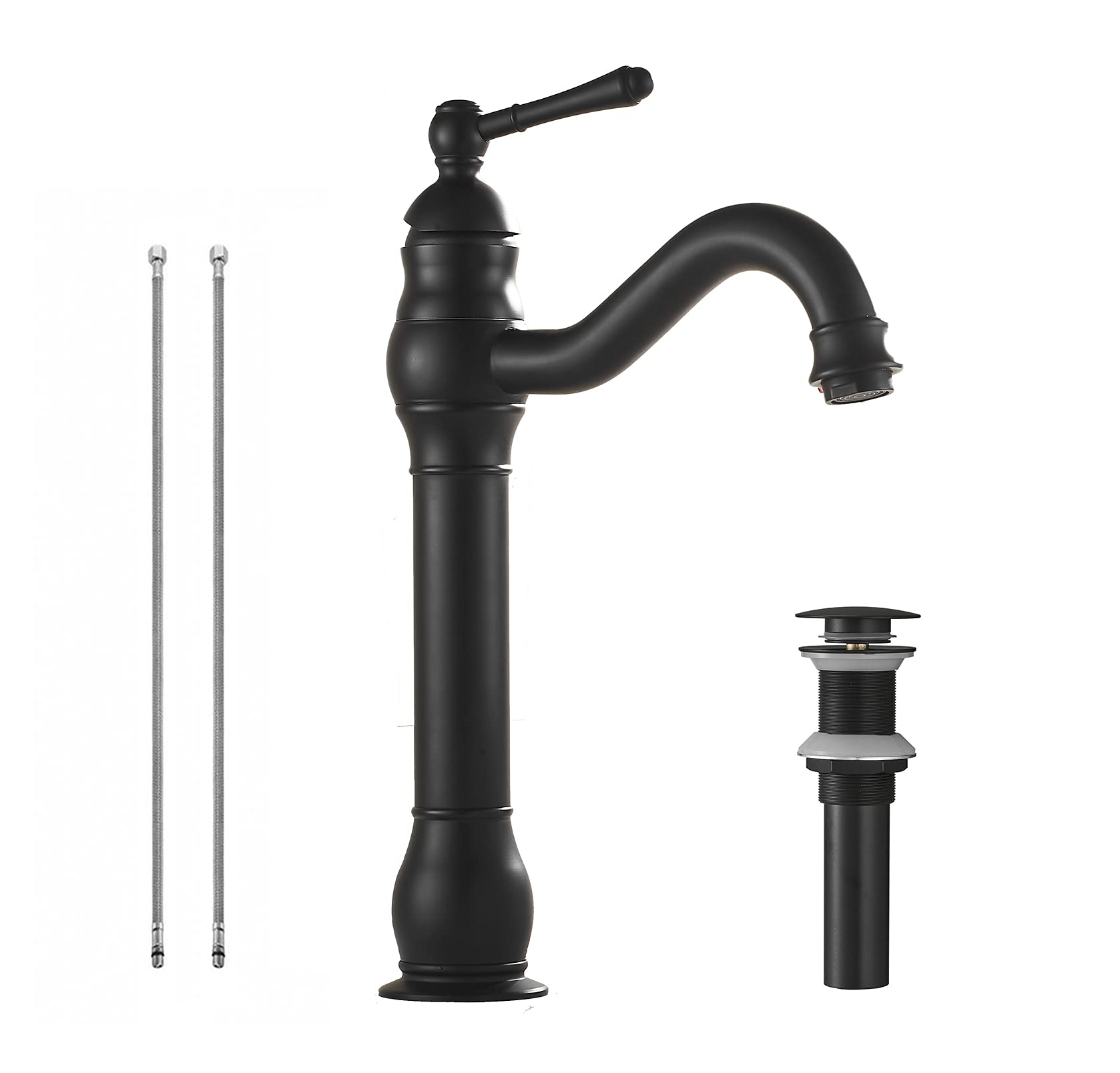 Black Bathroom Faucet 360° Swivel Single-Handle One Hole Bathroom Vessel Sink Faucet Matching Pop Up Drain Bowl of Sink Deck Mount Lavatoy Basin Tap Tall Body
