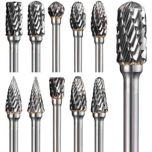 Image of shengbenhao Carbide Burr Set Compatible with Dremel Rotary Tool 10Pcs | Double Cut Carbide Rotary Burr Set with 1 /8 inch Shank for Grinding, Carving, Engraving, Cutting, Drilling, Steel Metal Working