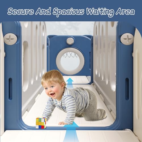 8 in 1 Toddler Slide,Kids Climber Slide with Storage Space and Non-Slip Steps,Indoor Outdoor Playset with Basketball Hoopa and Telescope,Slide for Toddlers Age 1-8 (White+Blue)