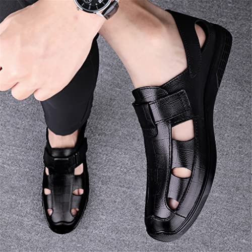 Leather Men Sandals Men Business Dress Sandals Handmade Leather Shoes Men Sandalias(White-Patch Five-Pointed star4,42 Code)4