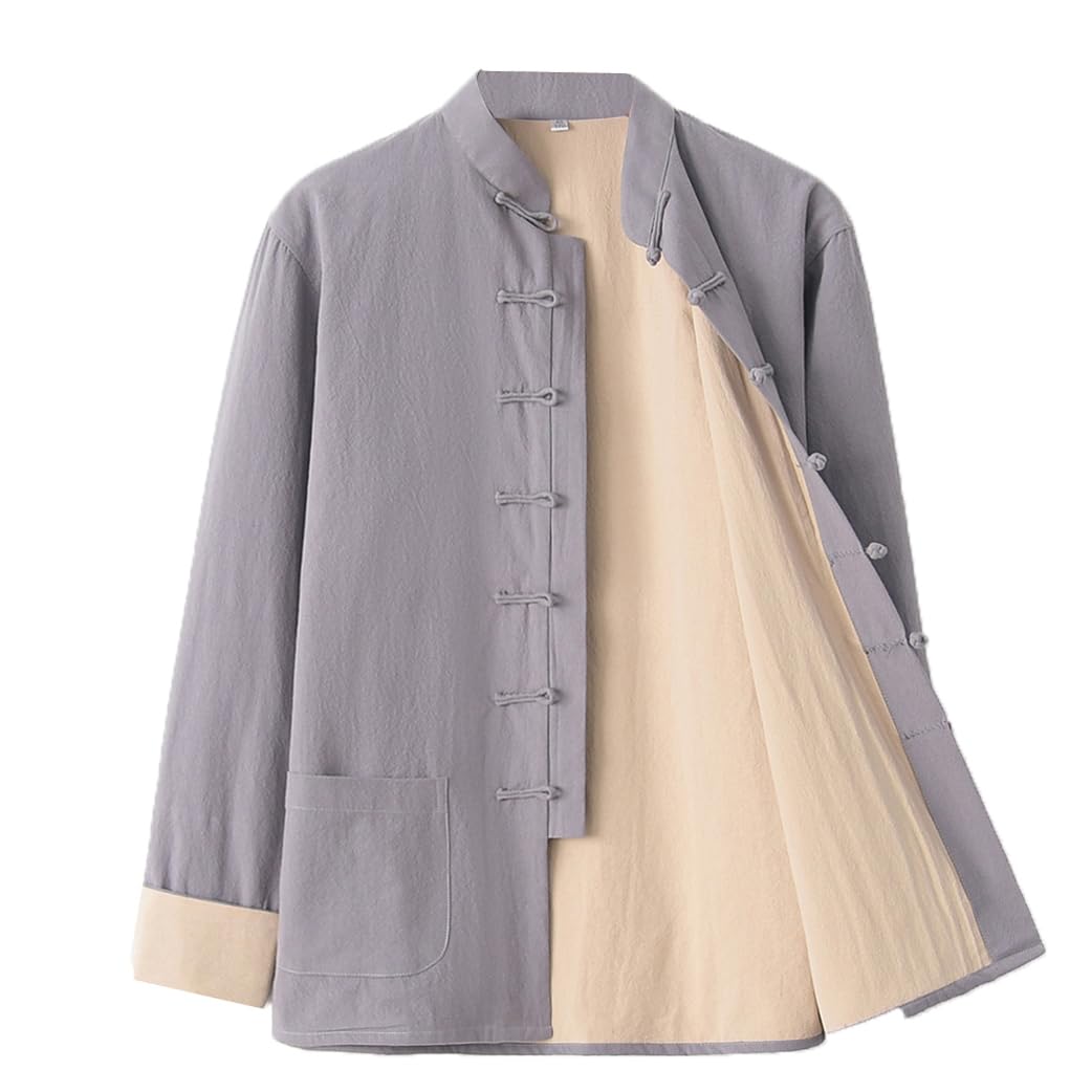 ZHOUXIAO Giacca per Kung Fu Sciolta, Spesse Abiti da Uniforme da Tai Chi Si Abitudini Cinesi Kung Fu Abiti Ala di Cotone Puro Chun, Vestito a Maniche Lunghe Camicia Camicia grey-3XL