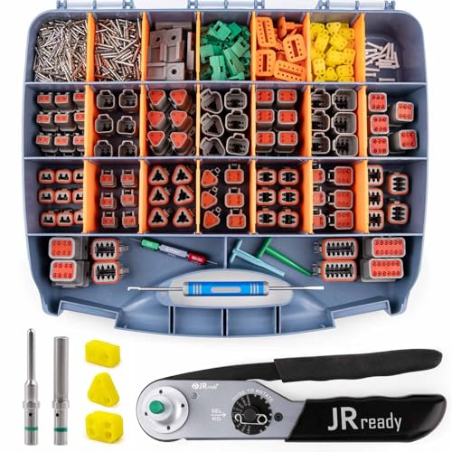 JRready ST6110-1 14AWG Deutsch Connector Kit, DT Connectors 2 3 4 6 8 12 Pin, Deutsch Crimp Tool JRD-HDT-48 Crimp Wire 12-22AWG, Deutsch Pins 14-16AWG with Pin Removal Tools and 14AWG Yellow Seals