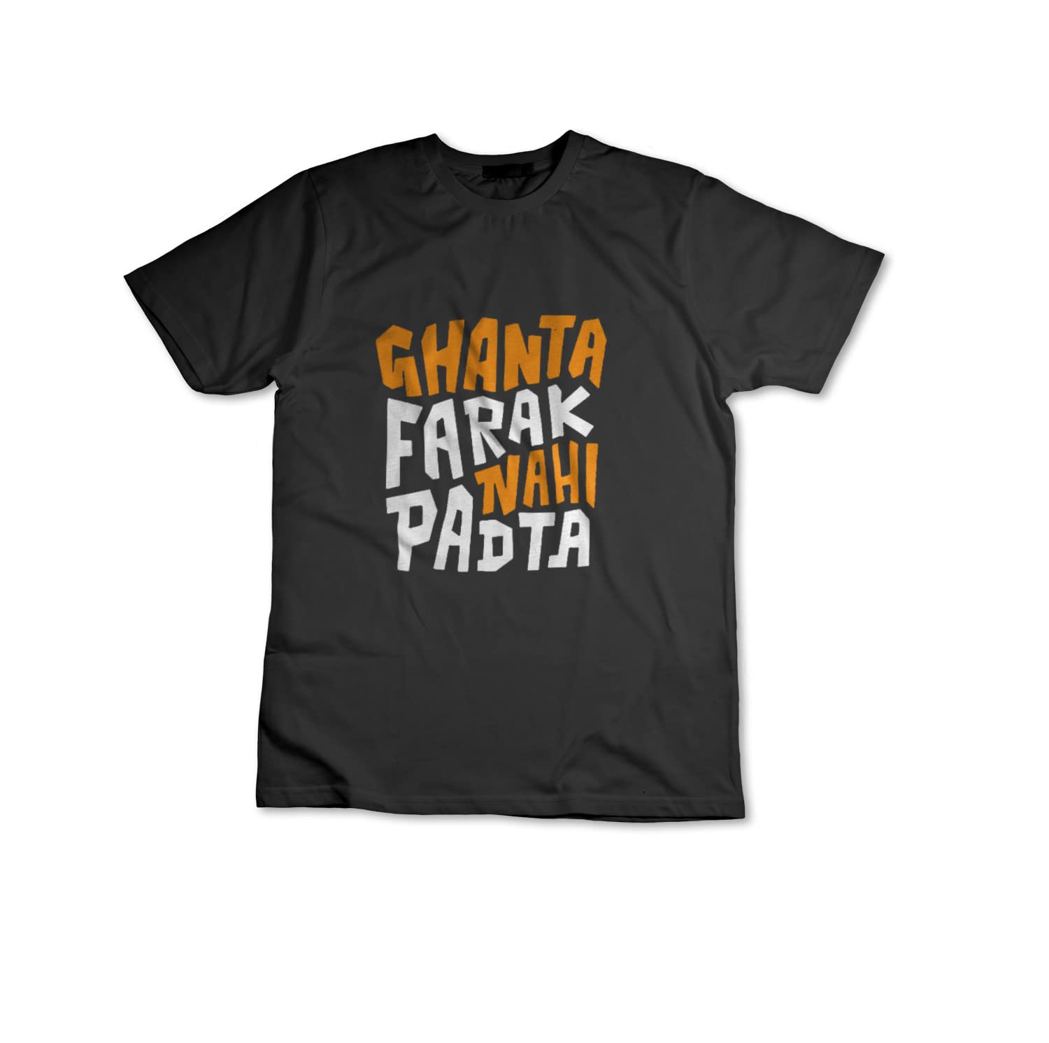 Farak Nahi Padta Printed T-Shirts for Men | Funky Prints Tshirt for Boys | Unisex Printed Round Neck Tshirts | Black Cotton Regular fit Tees |